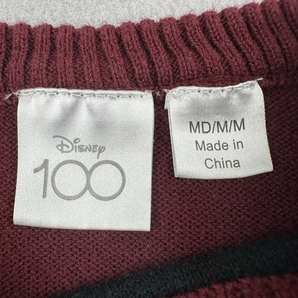 Disney 100 Starwars Round Neck Pullover Sweater Mens M Burgundy Cotton Blend